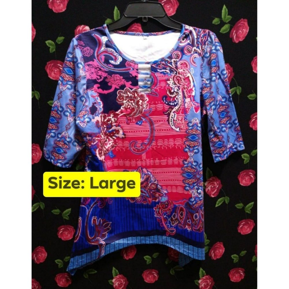 Pink and Blue Printed Blouse size Large
